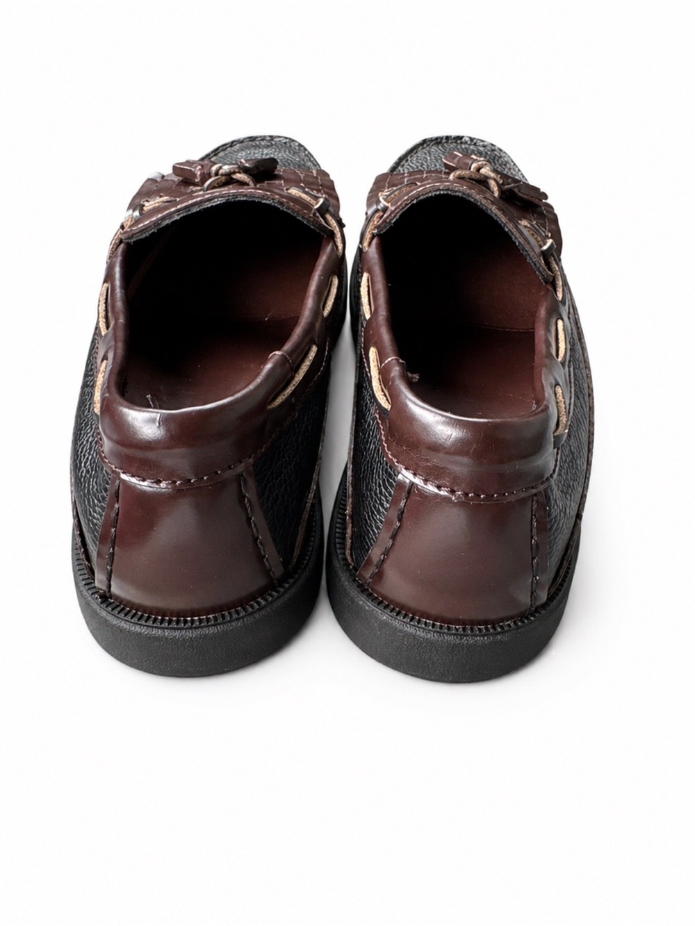 Chaps Mens 11M Tassel Loafers Brown Black Leather Kiltie Slip On Dress Casual - Picture 4 of 6